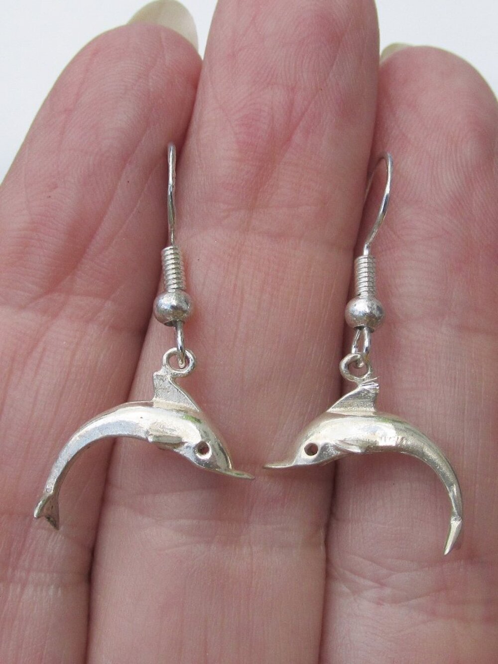 Sterling Silver Small Jumping DOLPHINs Vintage Dangle Earrings